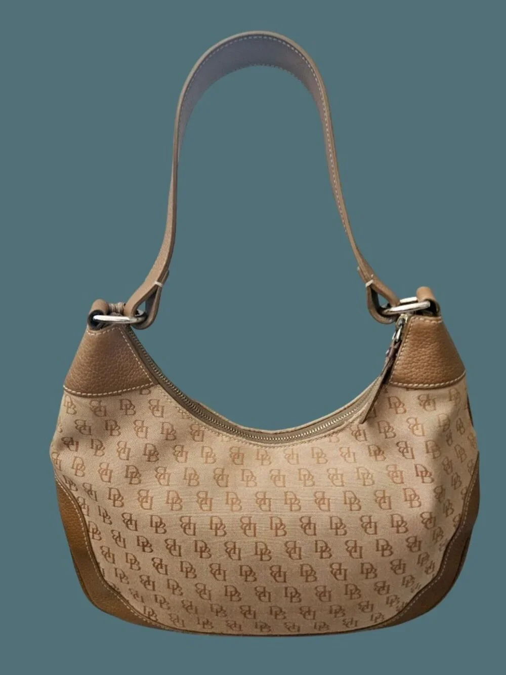 Vintage Dooney & Bourke Signature Canvas & Leather Brown Hobo Bag